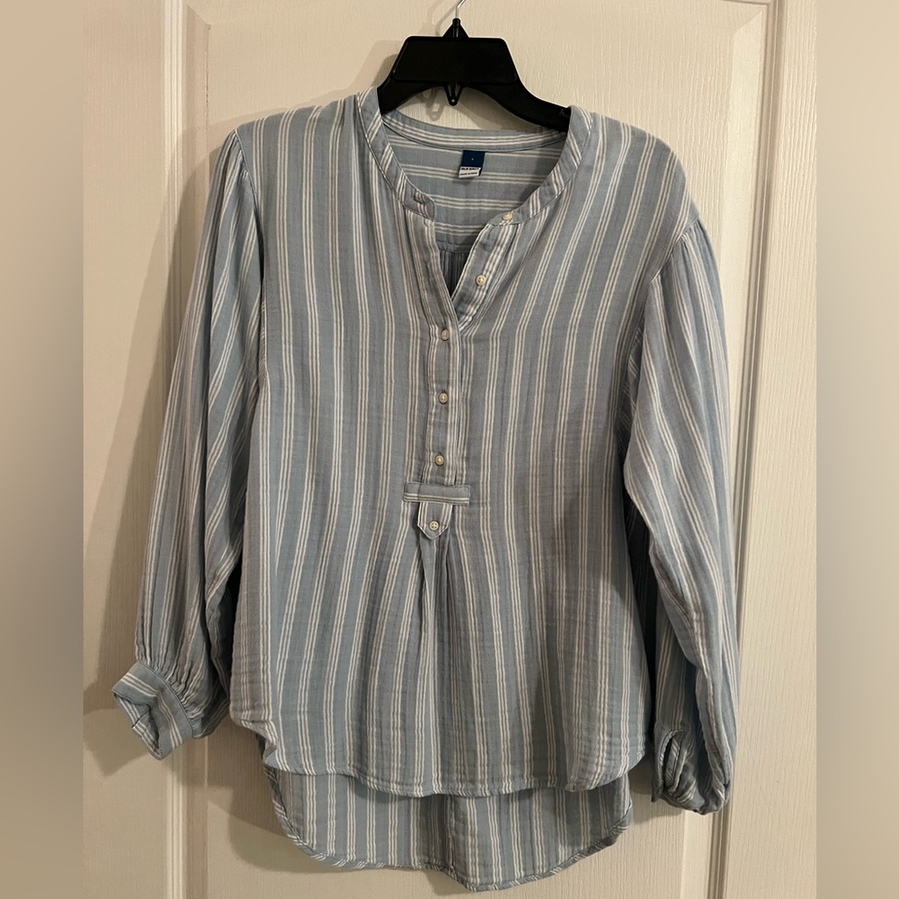 Old Navy Blue Striped Long Sleeve Women Blouse